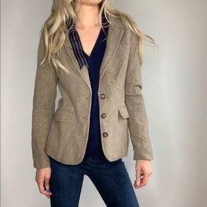 Anthropologie Brown Tan Metallic Blazer Navy Bow 6